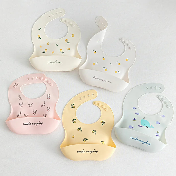 Waterproof Soft Baby Silicone Bibs Cute Cartoon Printed Kids Girl Boy Adjustable Children Bib Baby Lunch Feeding Stuff